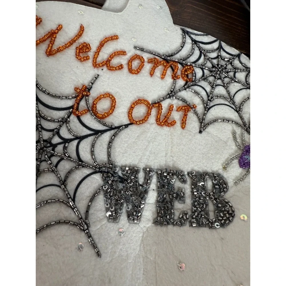 Halloween Trick Or Treat Bag Welcome‎ To Our Web Beaded Sparkle Felt